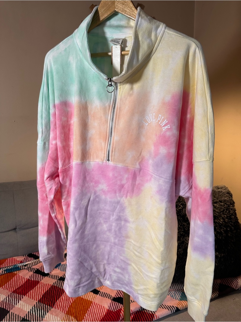 VS Victoria’s Secret PINK Tie-Dye Quarter Half Zip Pullover Sweatshirt XL NWT